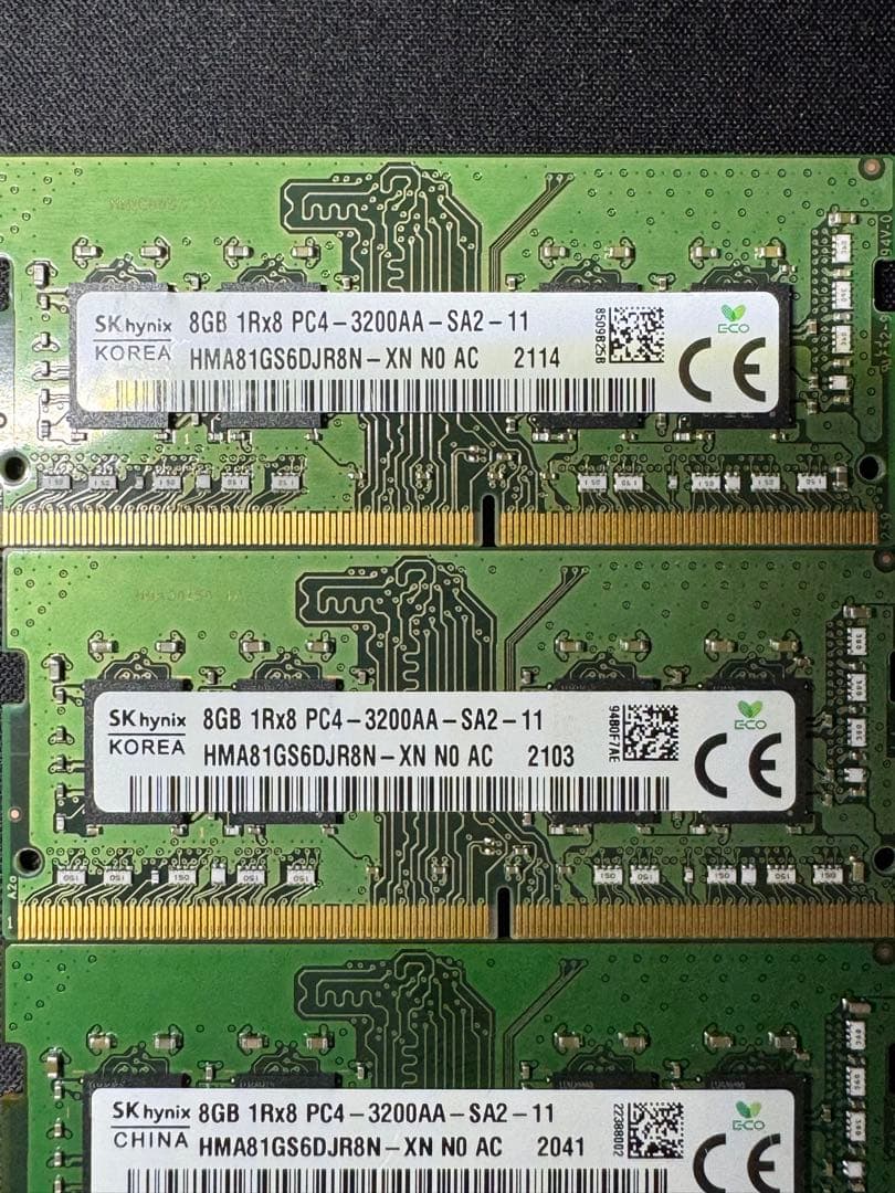 動作確認済DDR4メモリ 8GB×4枚　32GB 1R×8 PC4-3200