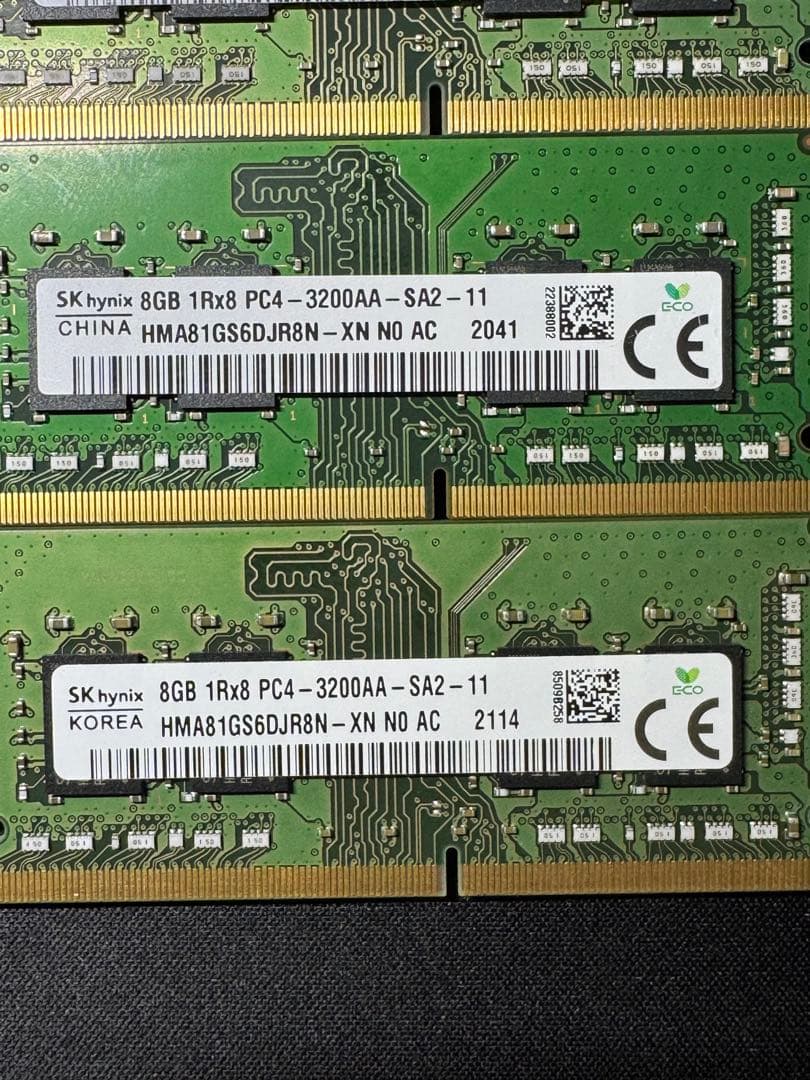 動作確認済DDR4メモリ 8GB×4枚　32GB 1R×8 PC4-3200