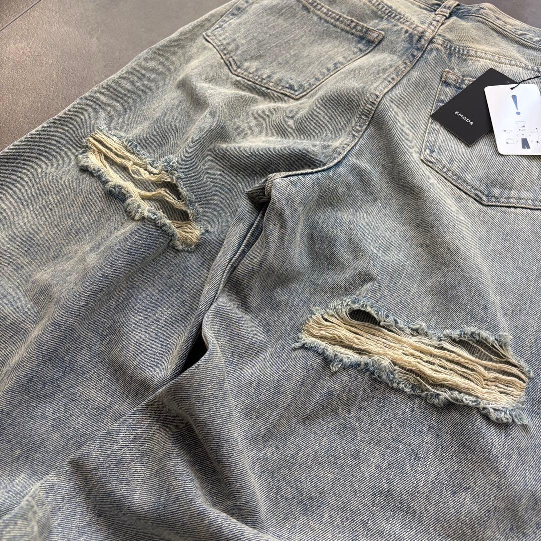 【未使用】定価1.3万☆EMODA エモダバックカットルーズジーンズ　デニム　S