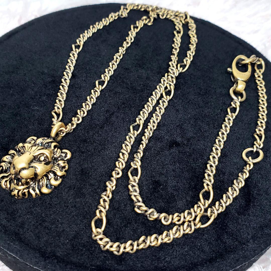 GUCCI グッチ ライオンヘッドアンティークゴールドネックレス 美品