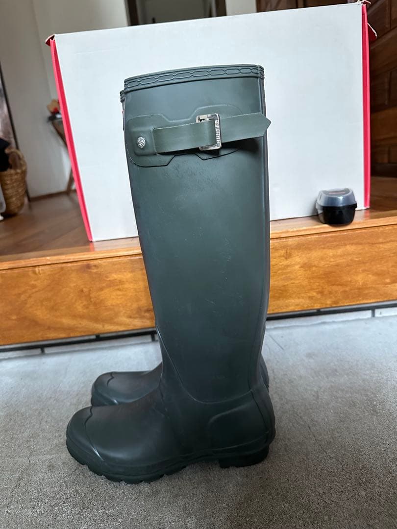 HUNTER グレー 長靴 バックル付き
