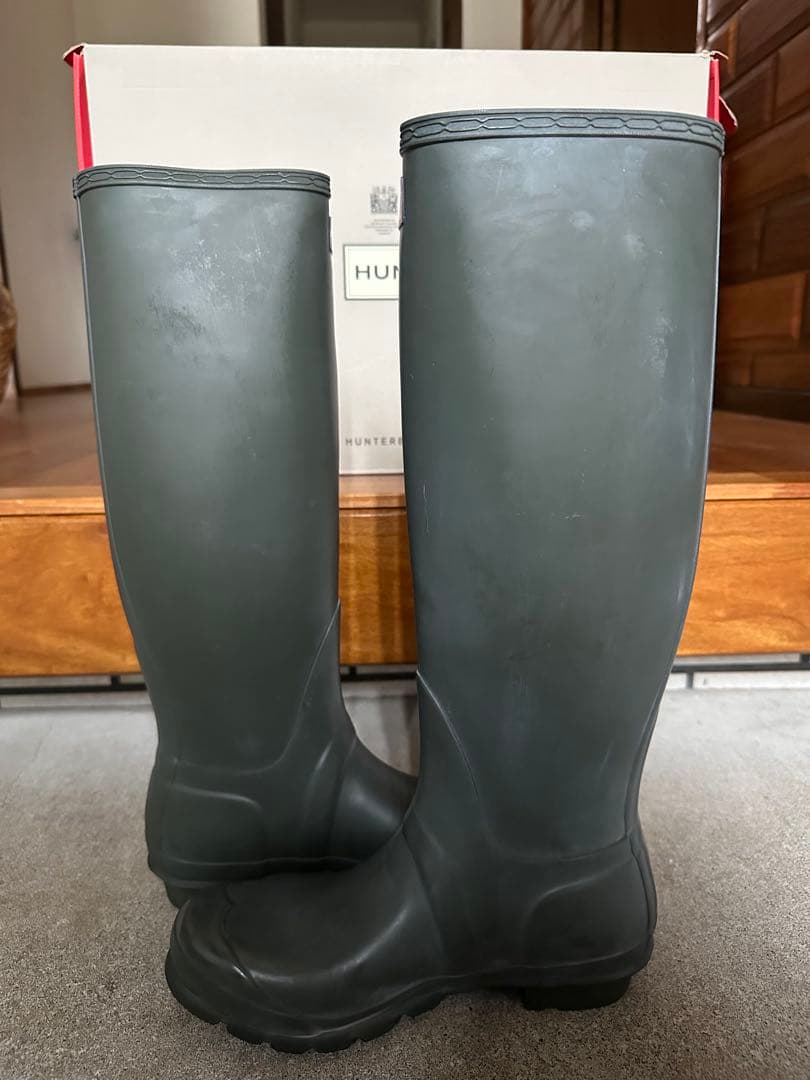 HUNTER グレー 長靴 バックル付き