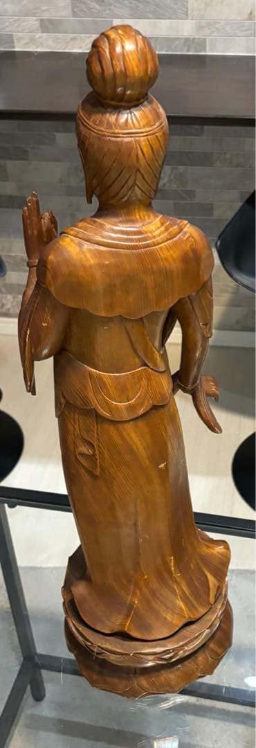 補償付追跡有配送木彫観音菩薩像H65×W20丁寧暗所保管管理状態良好