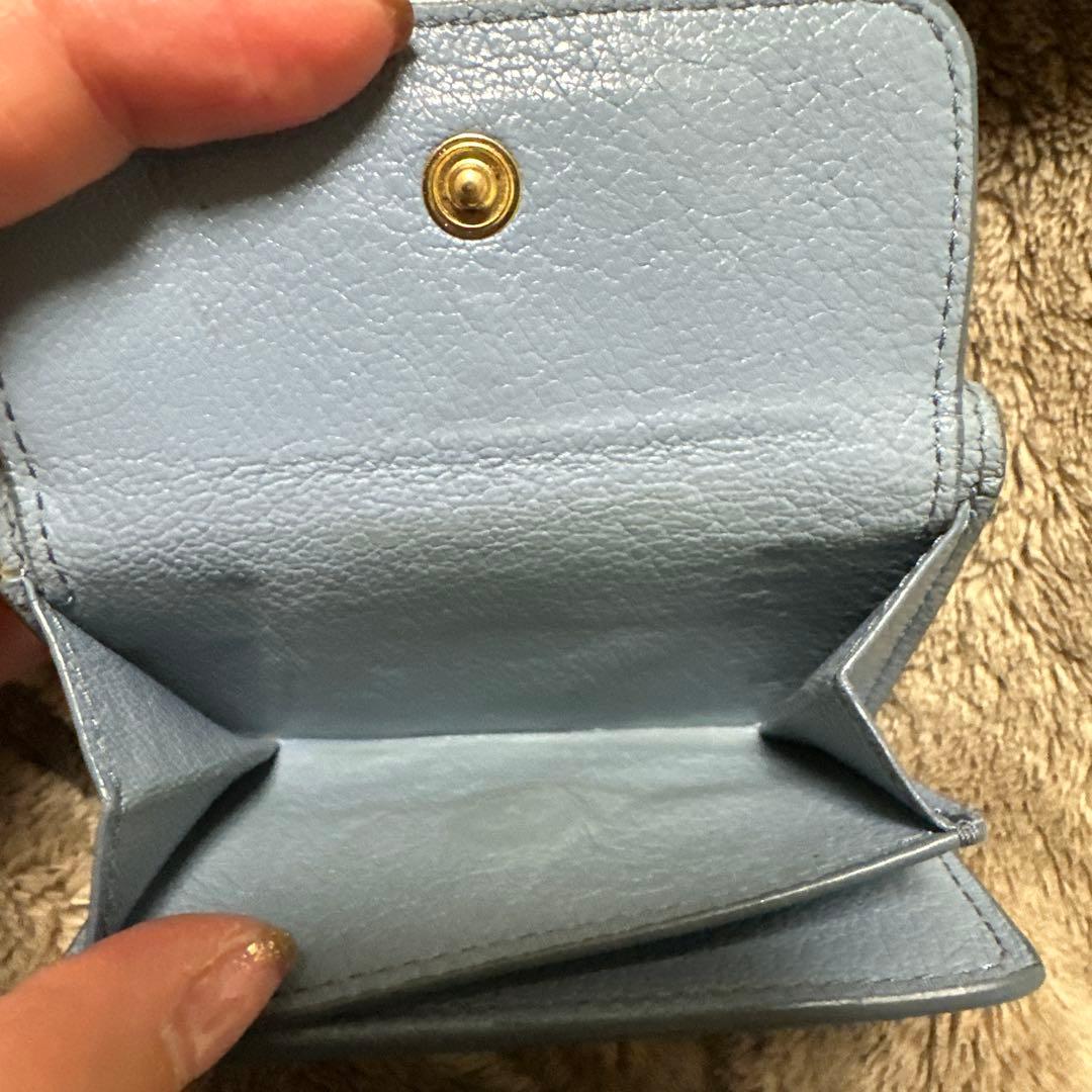 ミュウミュウ MIUMIU 折り財布 ミニ 水色 リボン