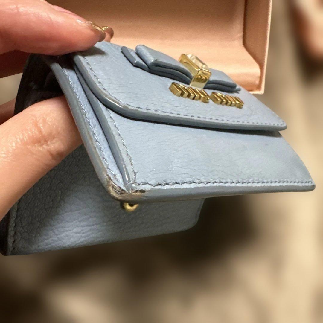 ミュウミュウ MIUMIU 折り財布 ミニ 水色 リボン