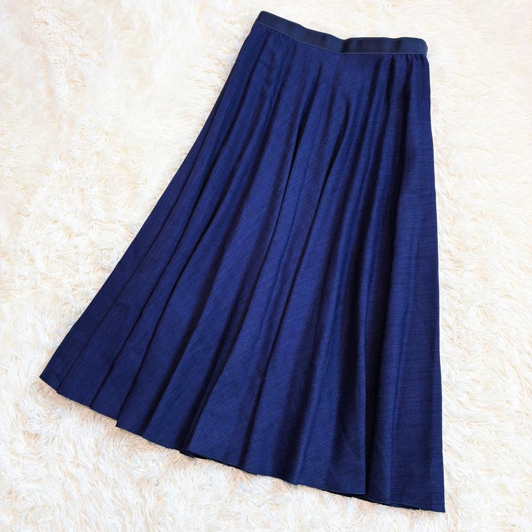 美品✨アナイ 定価3.3万 ロングフレアプリーツスカート ネイビー 38 日本製