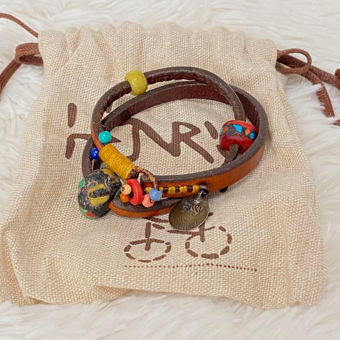 【美品】 HENRY CUIR レザー&ビーズ ブレスレット