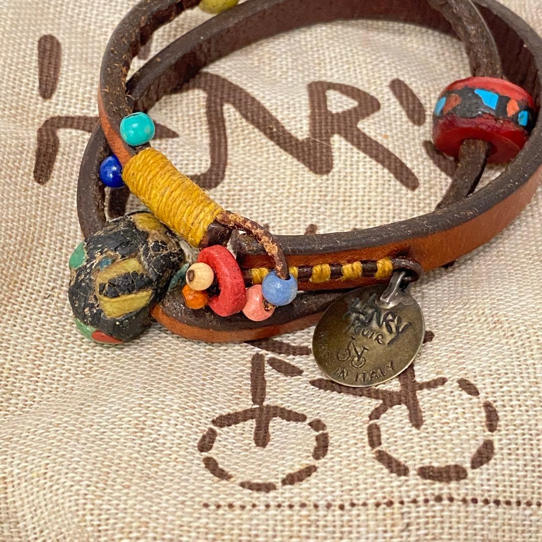 【美品】 HENRY CUIR レザー&ビーズ ブレスレット