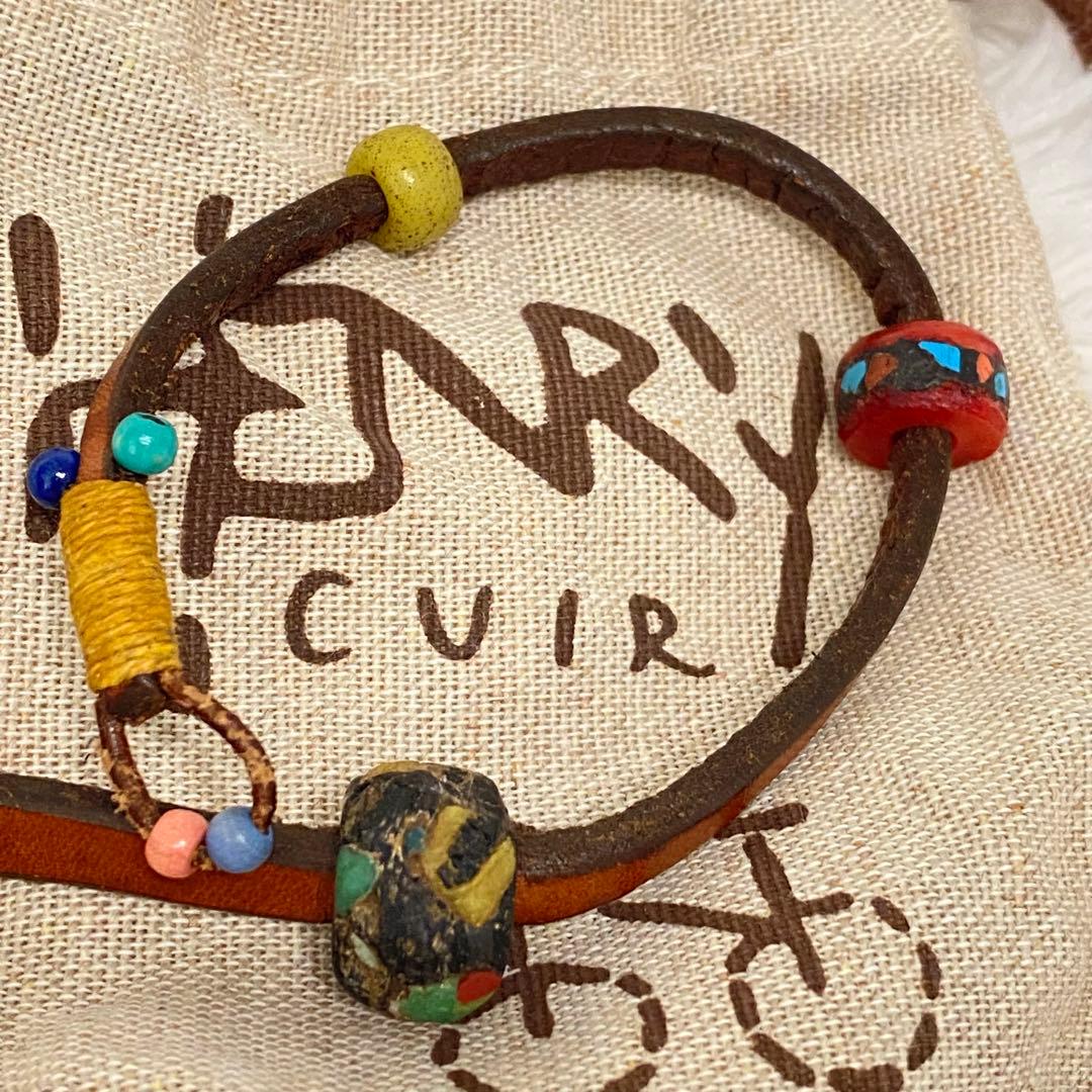 【美品】 HENRY CUIR レザー&ビーズ ブレスレット