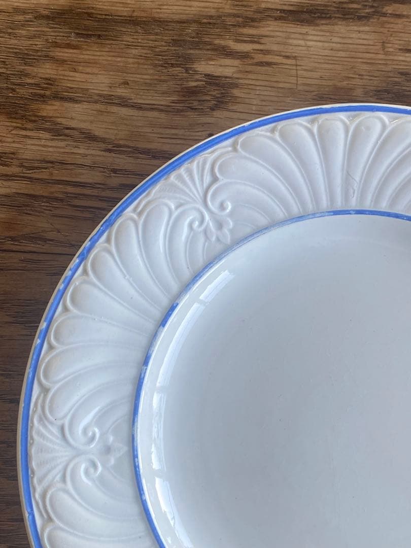Creil&Montereau レリーフ皿（クレイユモントロー）　青2本ライン