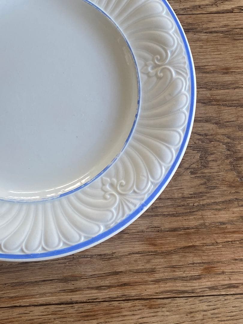 Creil&Montereau レリーフ皿（クレイユモントロー）　青2本ライン