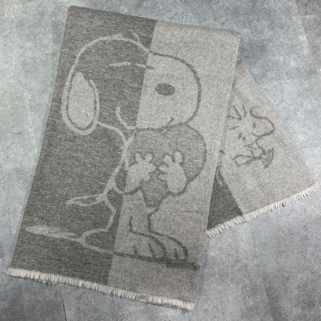 【美品】ピーナッツ スヌーピー ウッドストック 100%カシミヤストール 大判