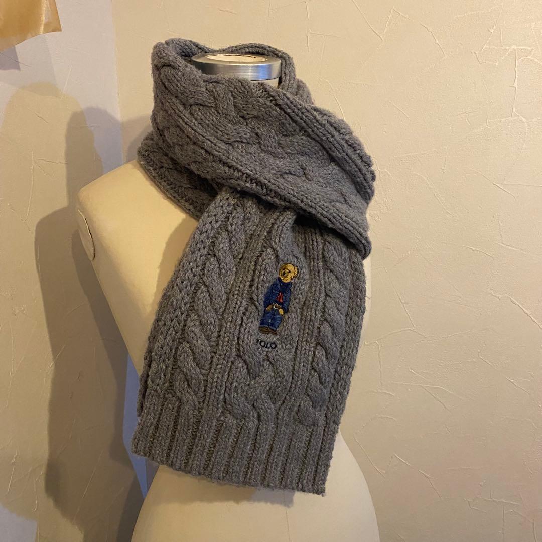 美品　POLO RALPH LAUREN ケーブル　ニット　マフラー　グレー