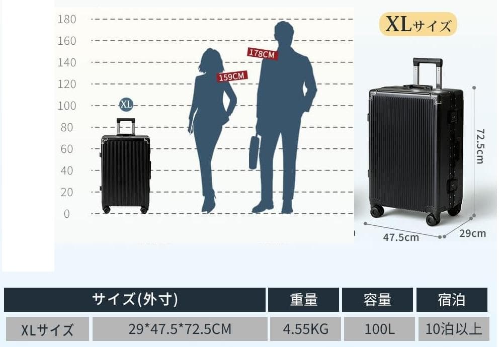 スーツケース 大型 カップホルダー アルミフレーム XL 100L 10泊以上