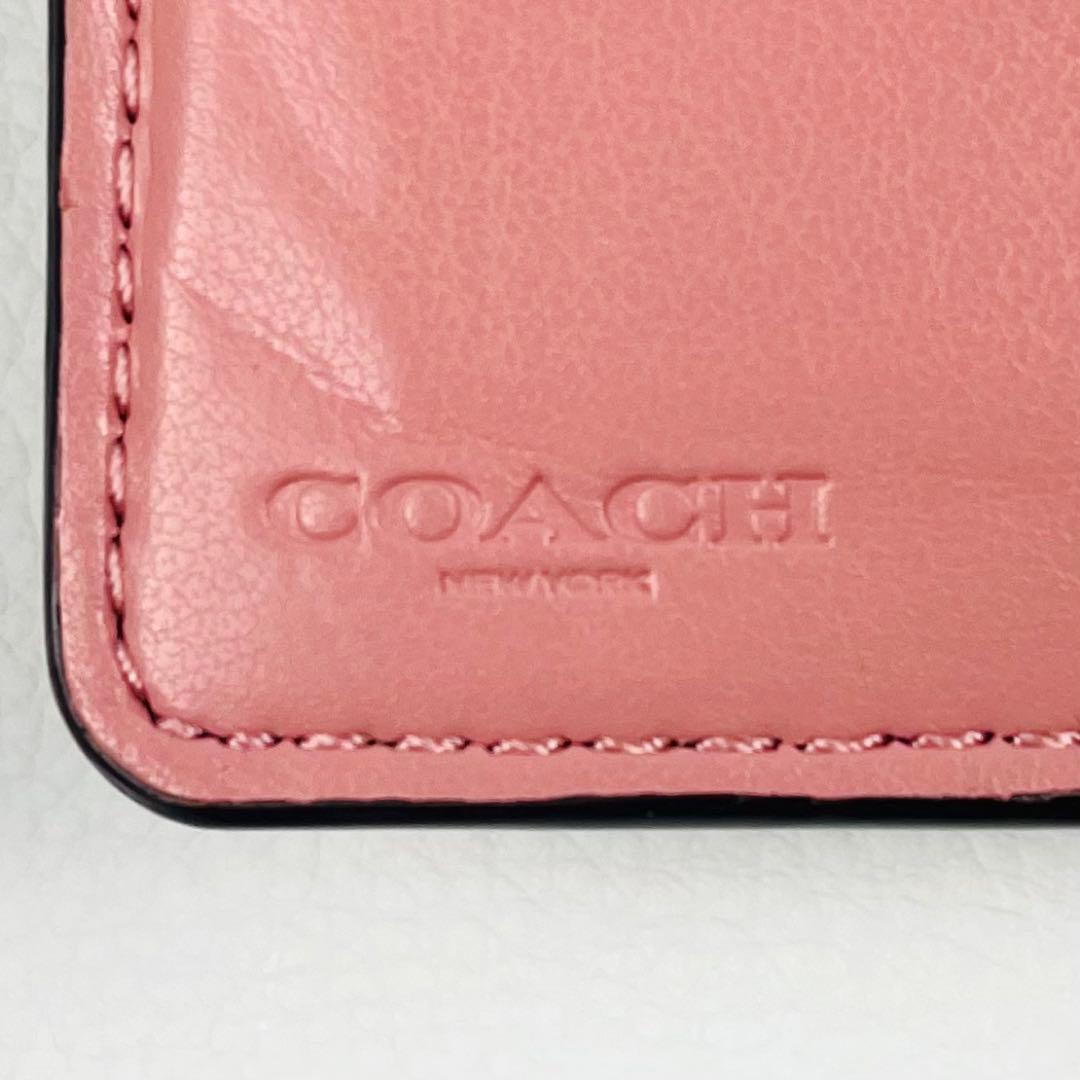 美品✨ COACH コーチ コンパクト 二つ折り財布 花柄 リボン シボ革