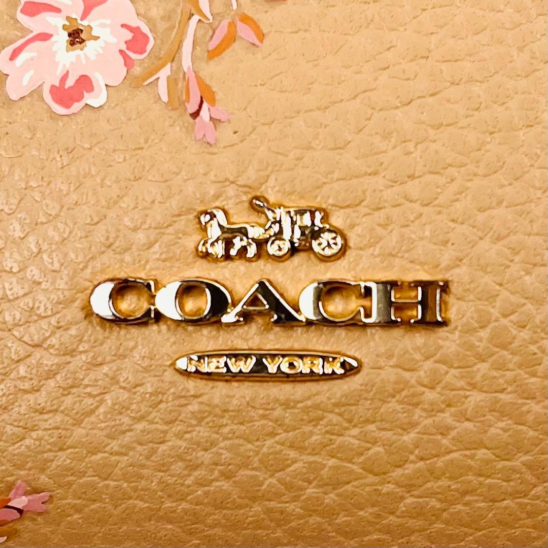 美品✨ COACH コーチ コンパクト 二つ折り財布 花柄 リボン シボ革