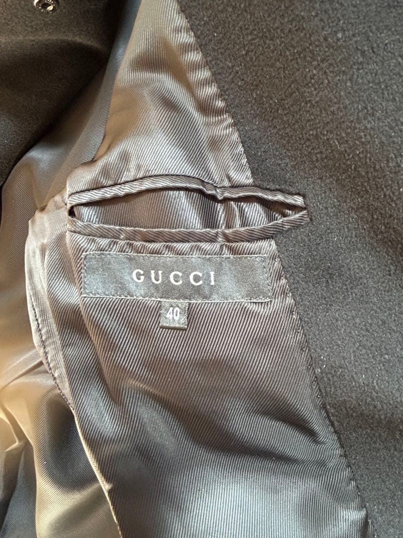【美品】GUCCI グッチ　スタンドカラー　ロングコート　ウールカシミヤ黒