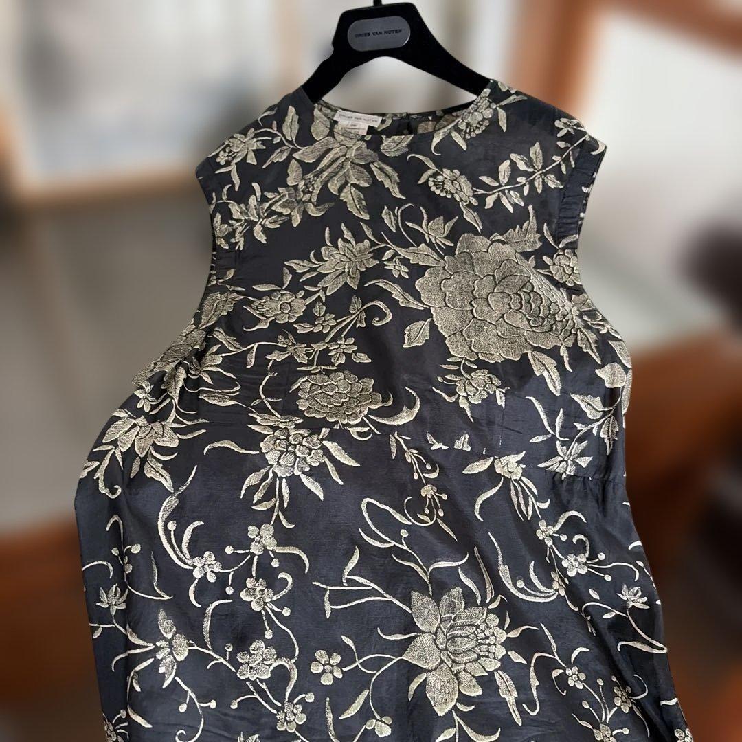 DRIES VAN NOTEN 花柄刺繍 ノースリーブワンピース シルク100%