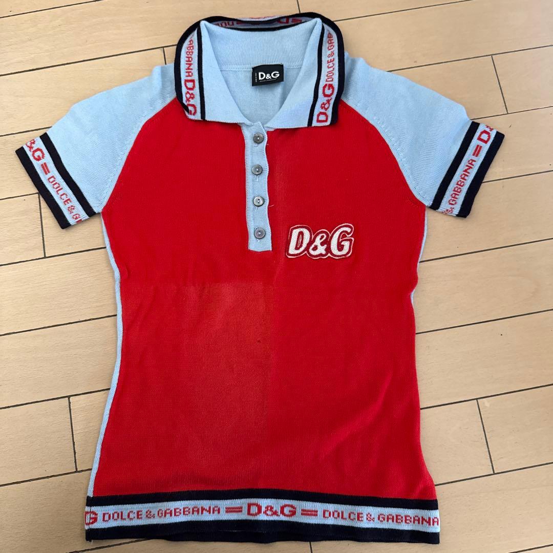 D&G 半袖ポロシャツ 24/38 赤/青