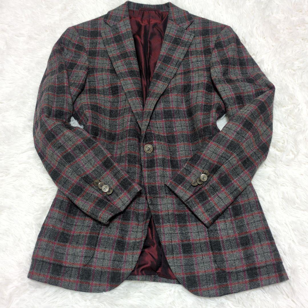 銀ボタン　カシミヤ混　Belvest　テーラードジャケット　44 チェック
