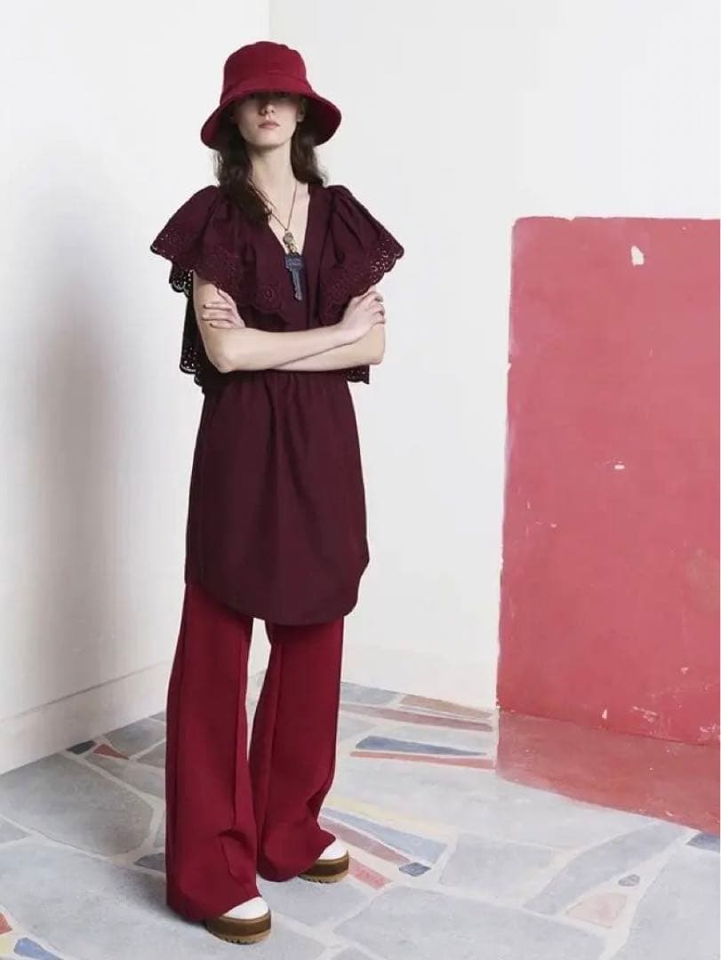 SEE BY CHLOE フレンチスリーブドレス レースブラウス