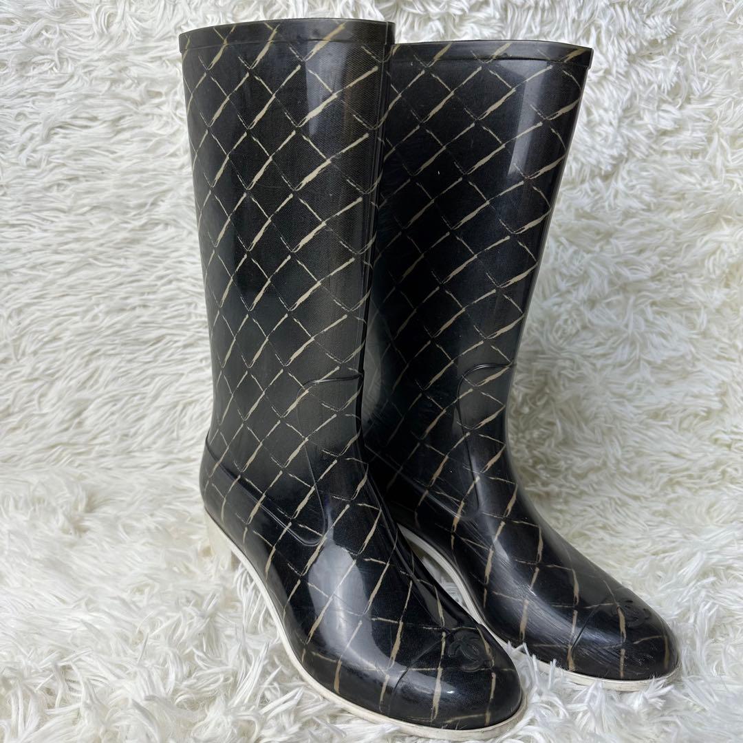 CHANEL ココマーク マトラッセ レインブーツ ラバーブーツ 26cm