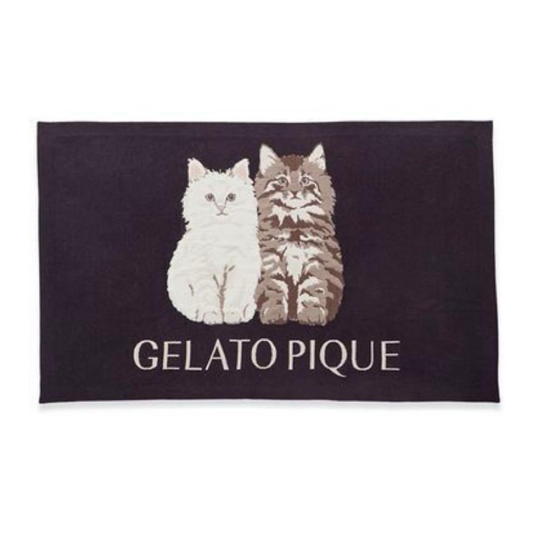 新品♡ジェラートピケ♡ ツインキャットジャガードブランケット　ネイビー