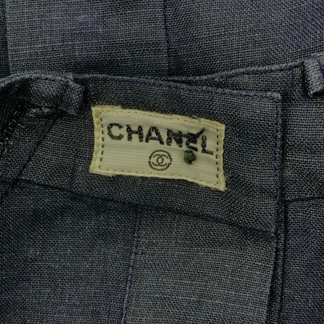 CHANEL ワンピース　金ボタン　刻印　半袖　ネイビー