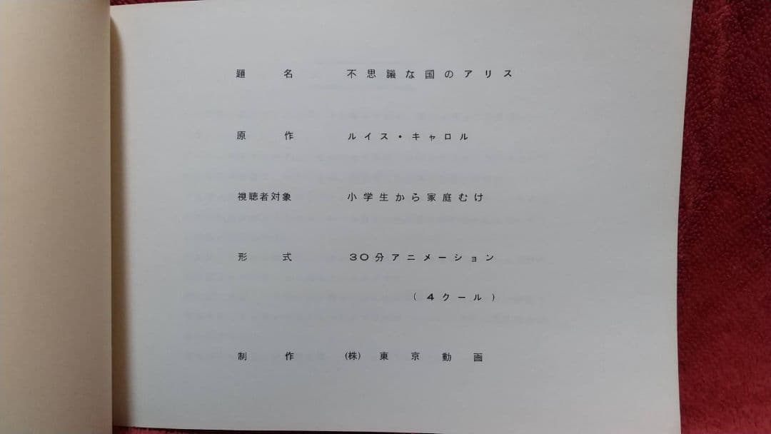 不思議な国のアリス アニメーション企画書 東京動画