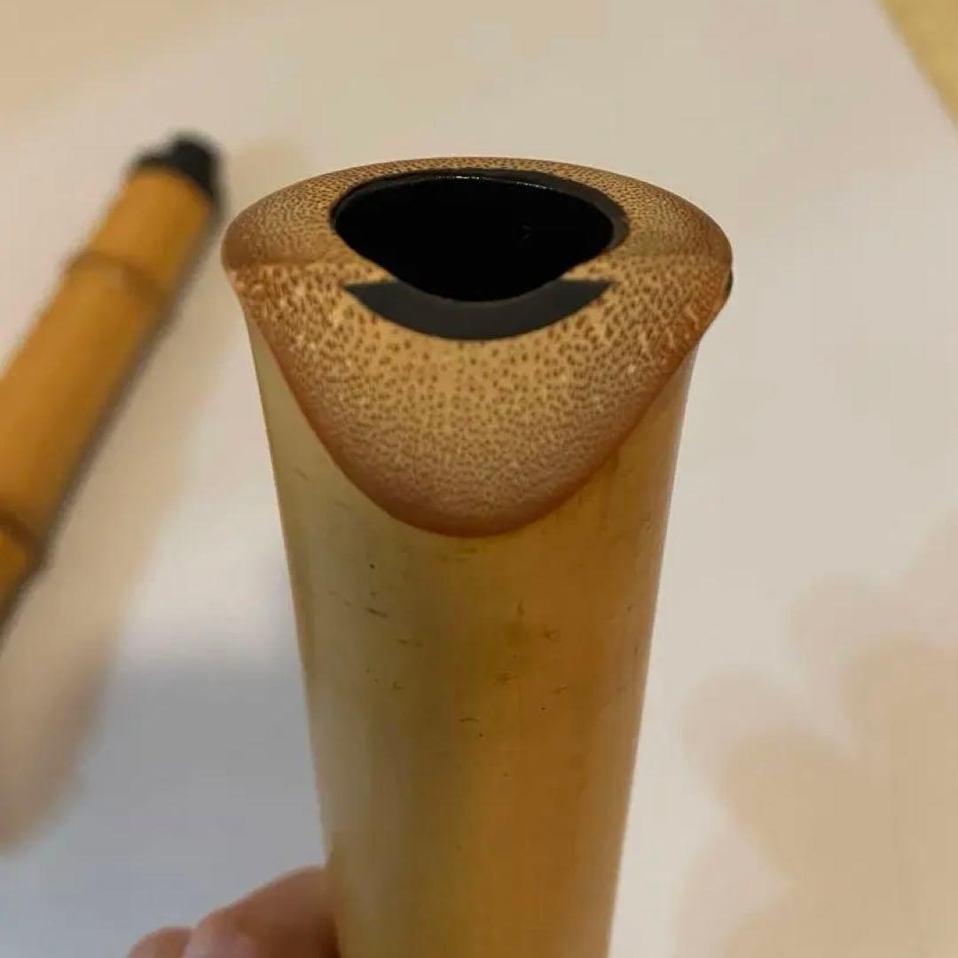 尺八 銘「渓山」54.5cm 根付 歌口インレイ 在銘 竹製 和楽器 一尺八寸
