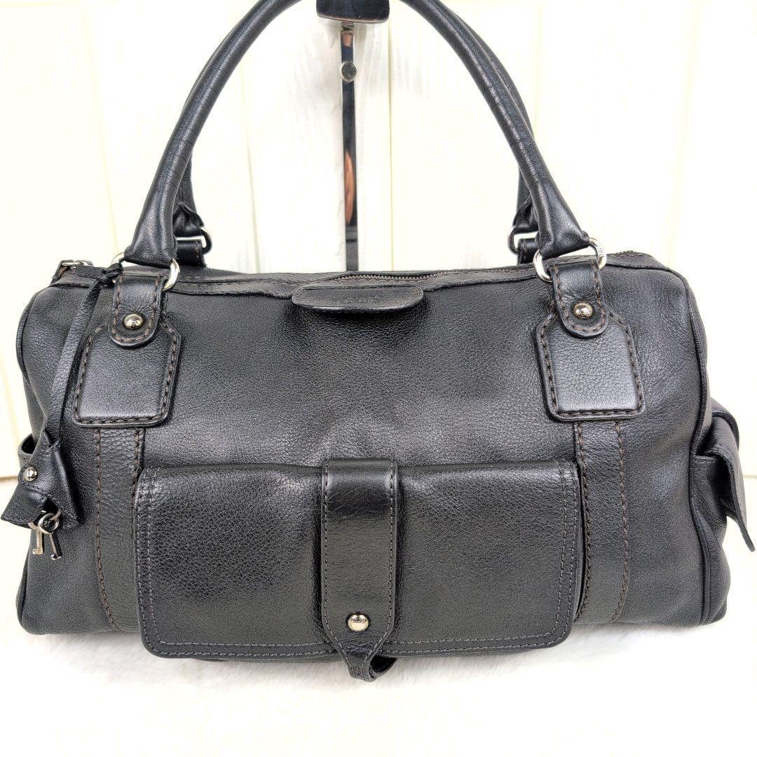 美品✨TOD'S ハンドバッグ ミニボストン カデナ レザー ブラック
