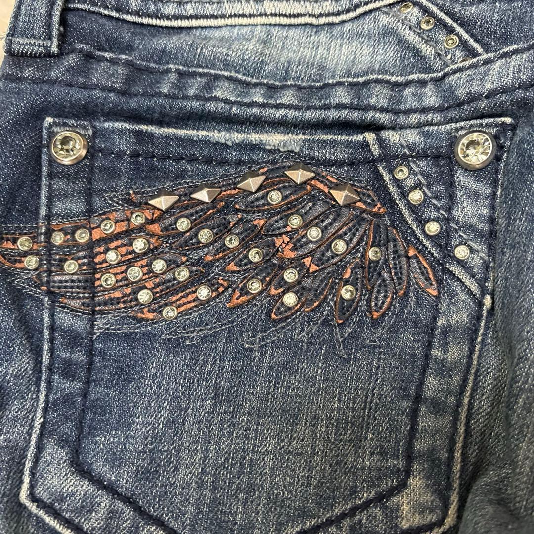 ★希少人気【MissMe 】ラインストーン刺繍フェザーデニム平成ギャルy2kＳ