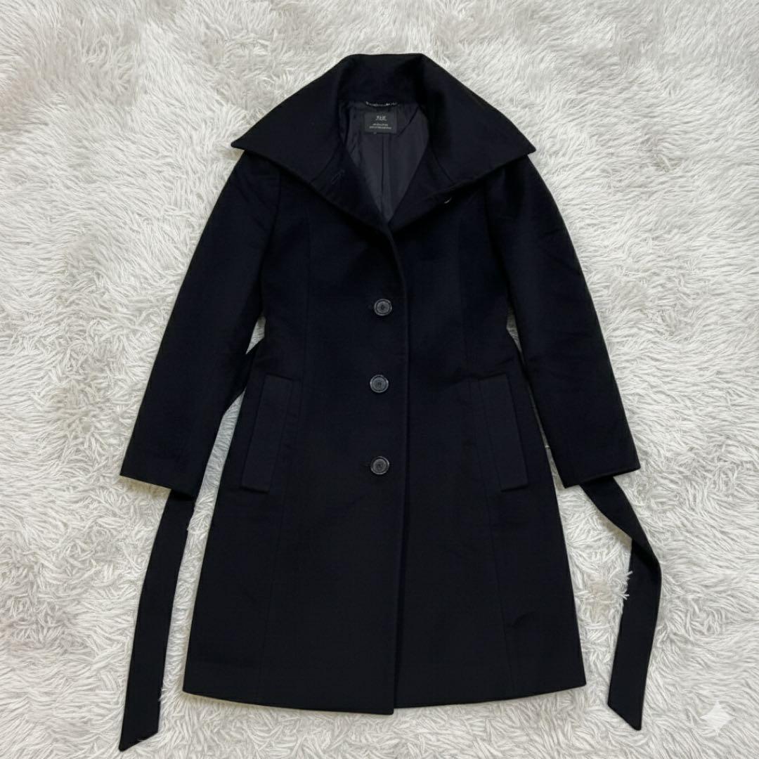 美品 23区 カシミヤ100% ショールカラー ロングコート ベルテッド 黒38