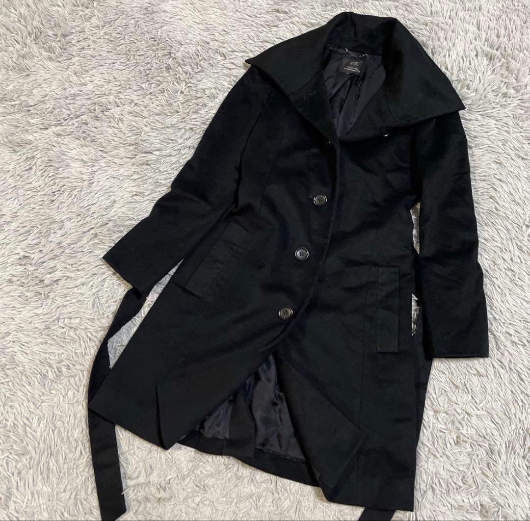 美品 23区 カシミヤ100% ショールカラー ロングコート ベルテッド 黒38