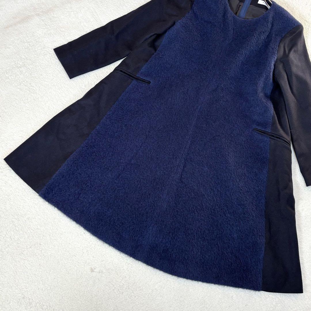 【美品】ADORE アルパカシャギー切替 Aラインワンピース ネイビー 36