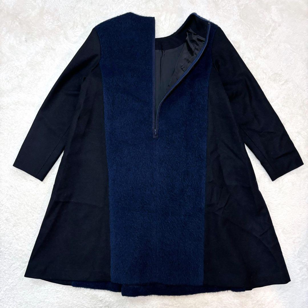 【美品】ADORE アルパカシャギー切替 Aラインワンピース ネイビー 36