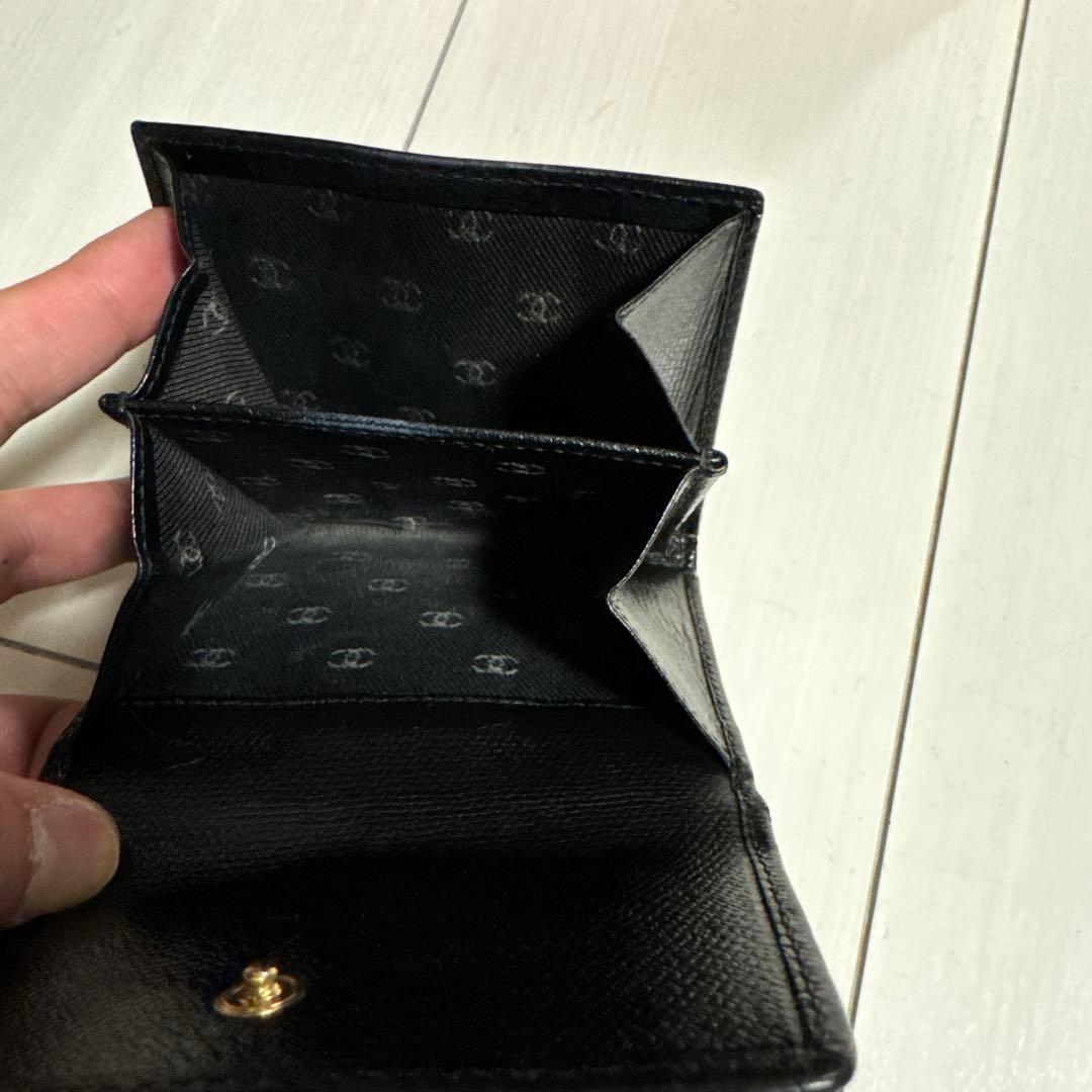正規品　CHANEL ブラック コンパクト三つ折り財布