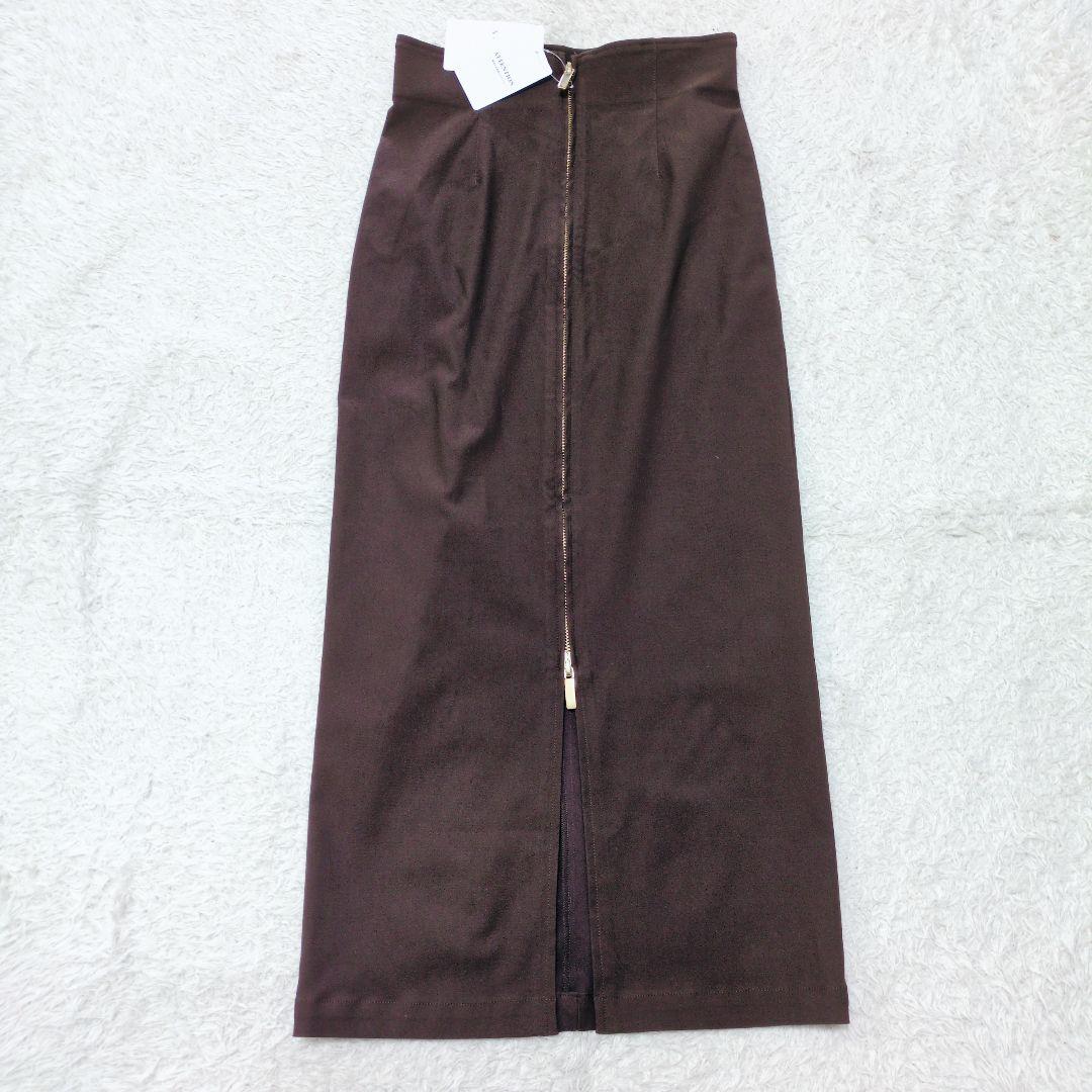 新品タグ付　NOBLE　RyNyコンフォートストレッチジップタイトスカート　茶