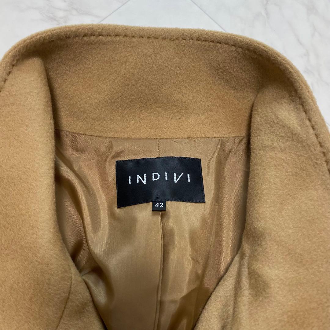 美品✨INDIVI キャメル　カシミヤ混　スタンドカラー　コート　大きい XL
