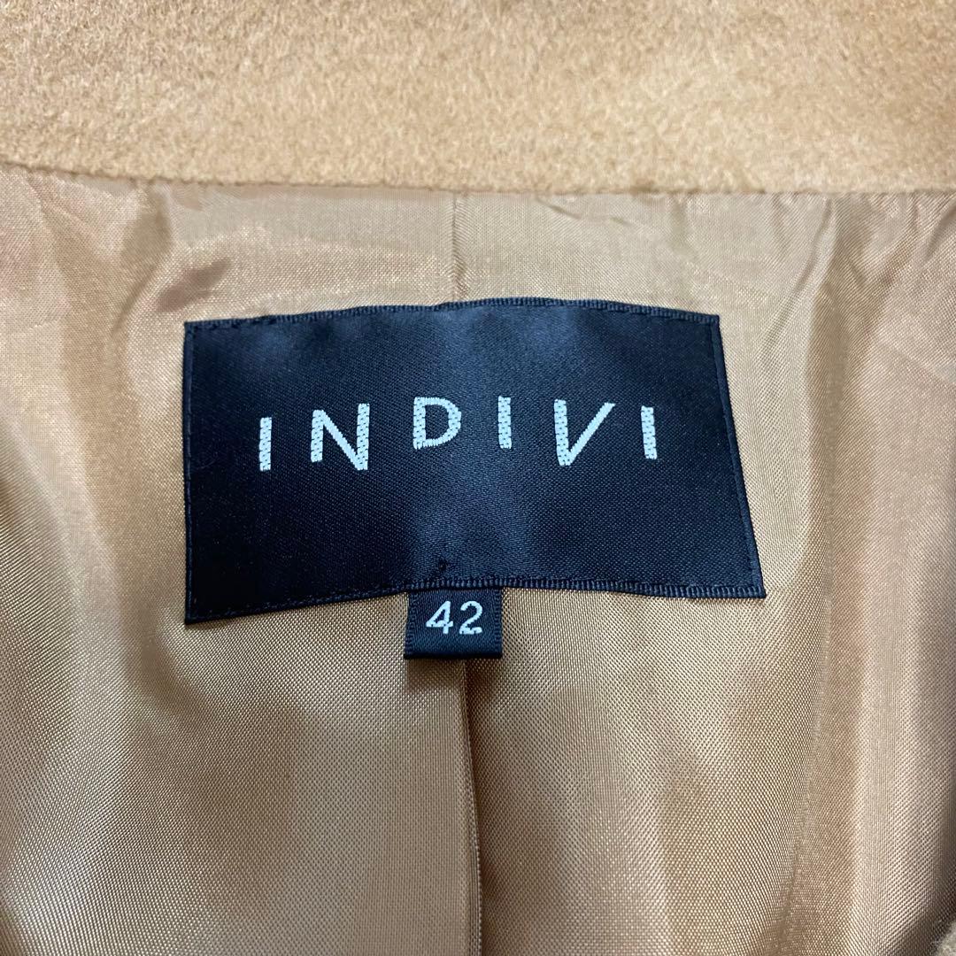 美品✨INDIVI キャメル　カシミヤ混　スタンドカラー　コート　大きい XL