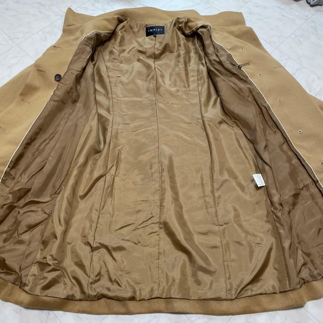 美品✨INDIVI キャメル　カシミヤ混　スタンドカラー　コート　大きい XL