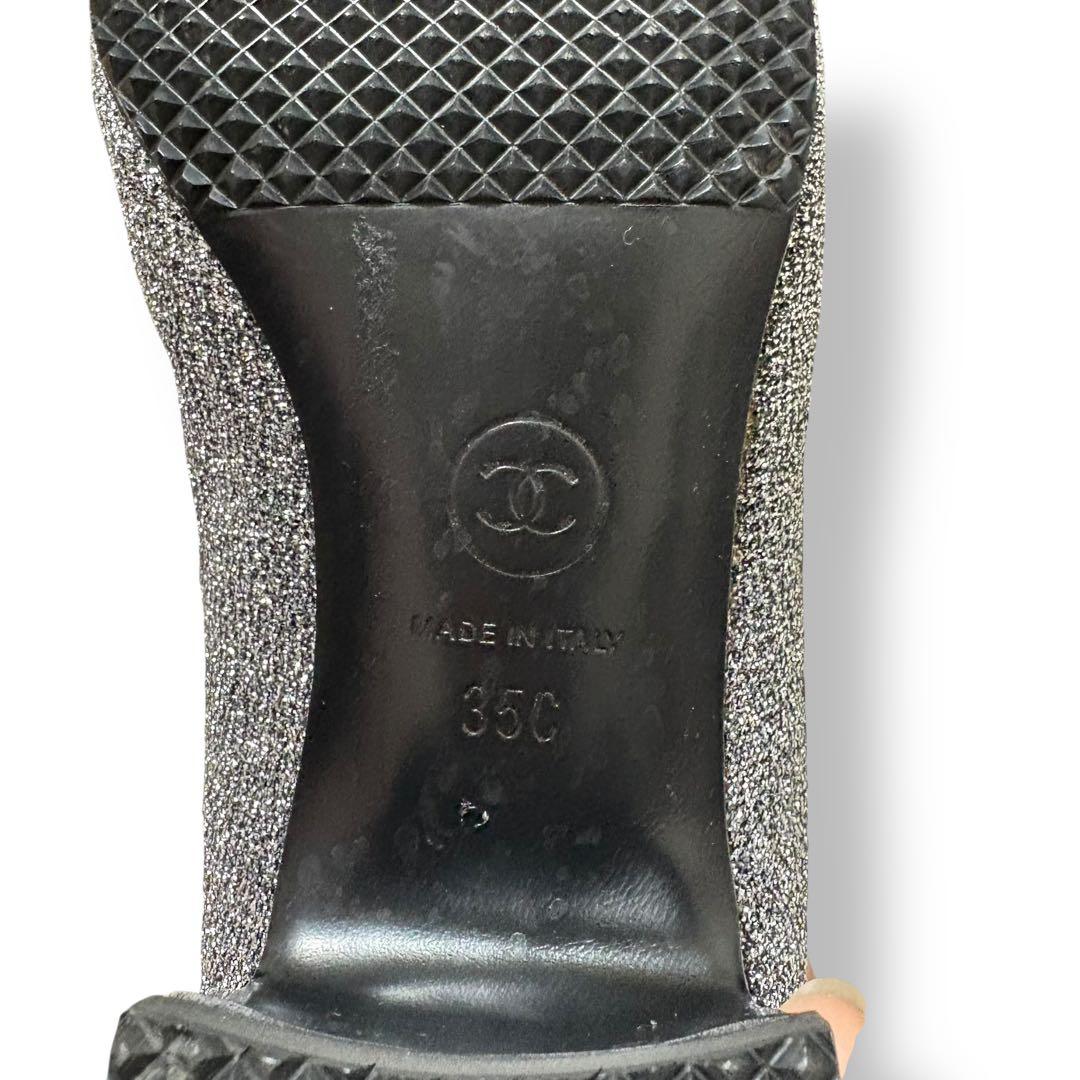 未使用級　シャネル　CHANEL グリッター シルバー　ブーツ　ココマーク