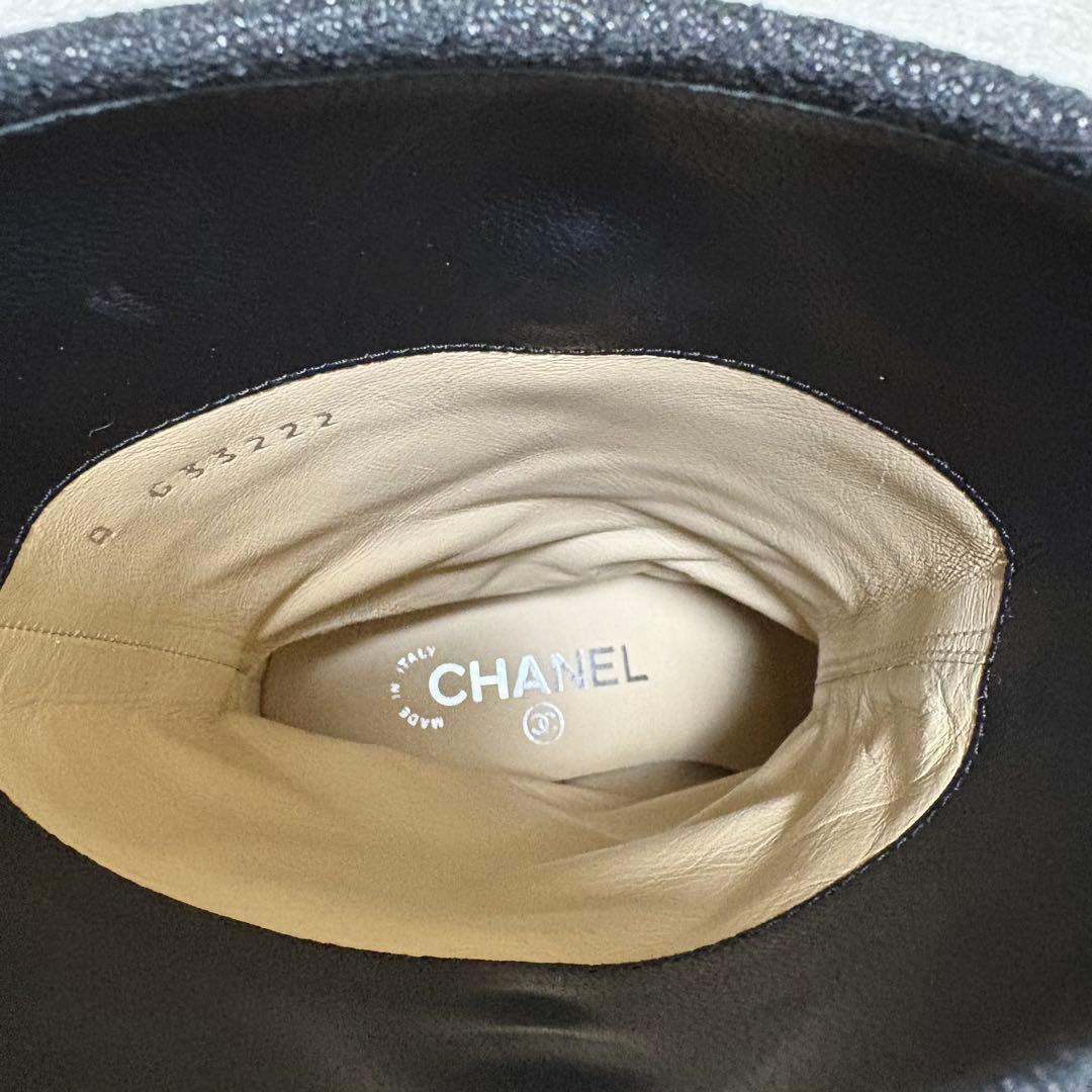 未使用級　シャネル　CHANEL グリッター シルバー　ブーツ　ココマーク
