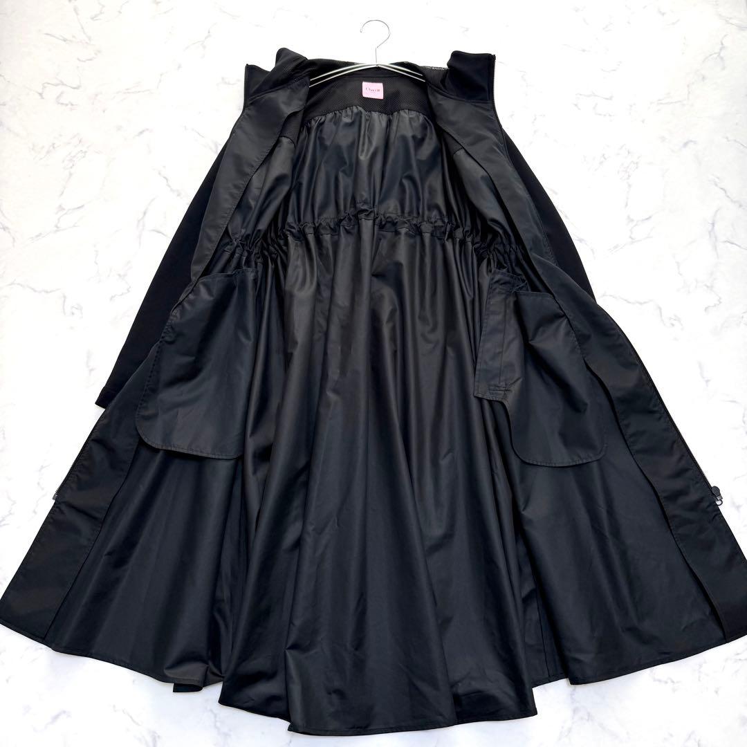 美品✨チャコット✨ストレッチAラインコート　ゆったりサイズ　黒　ポンチタフタ