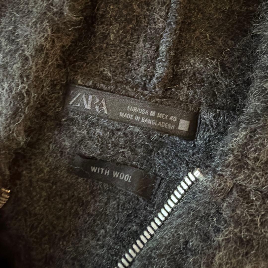【完売品】 グレー ZARA フェイクファーシャツジャケットフード付き M