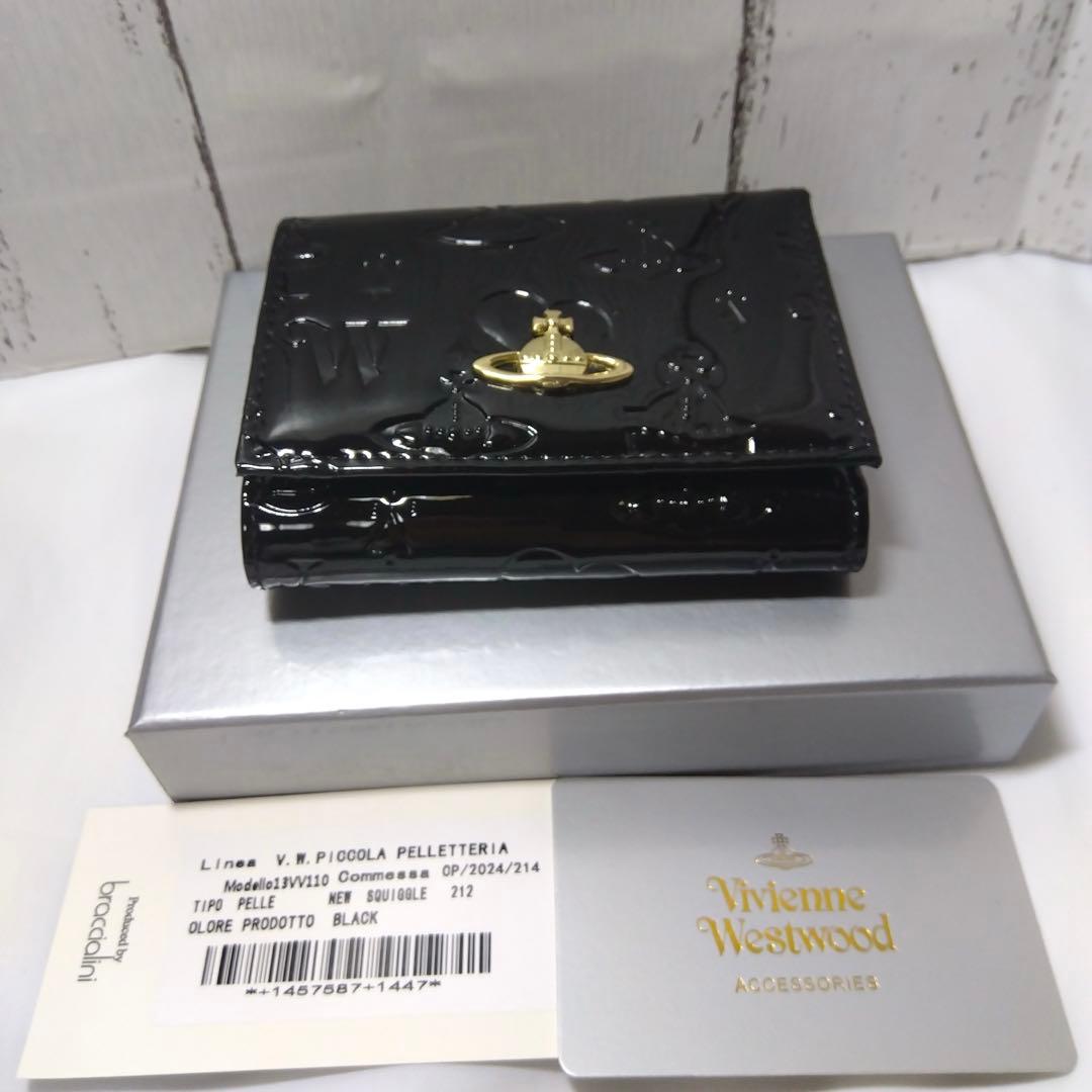 【ショッパー付き】VivienneWestwood♡エナメル三つ折財布　ブラック
