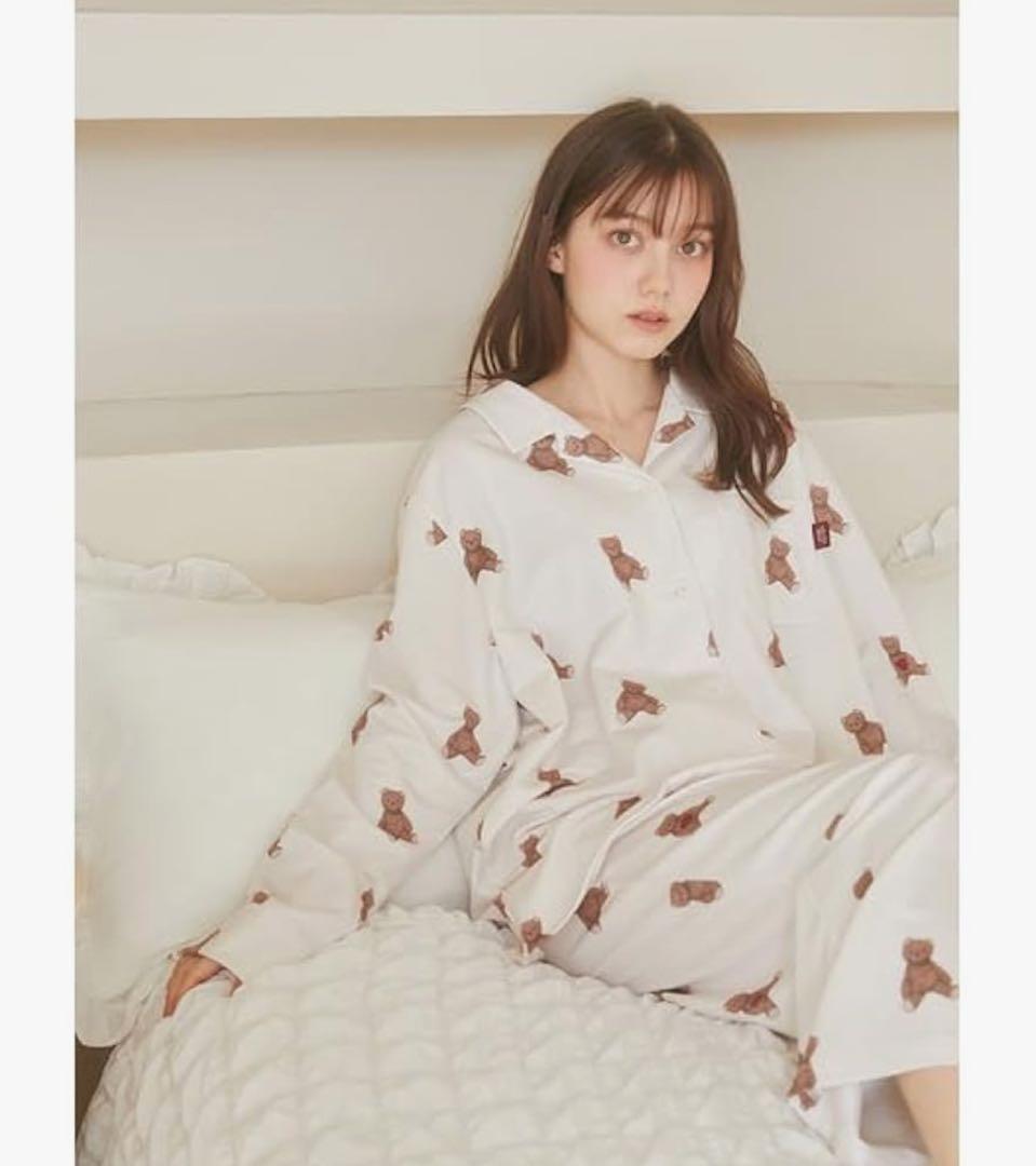 ジェラートピケ Valentine インレイハートベア柄シャツロングパンツセット