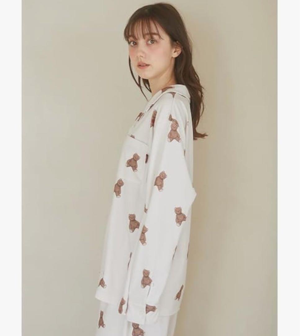 ジェラートピケ Valentine インレイハートベア柄シャツロングパンツセット