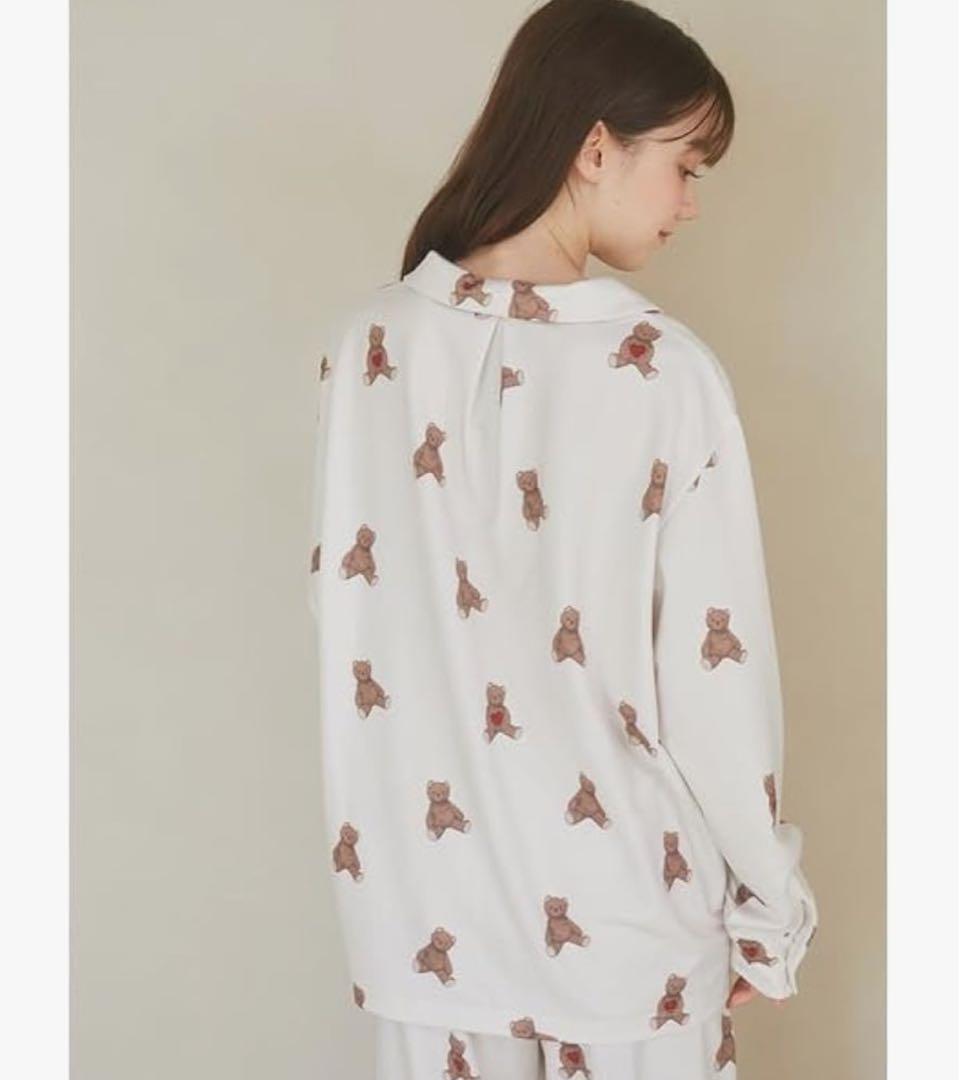 ジェラートピケ Valentine インレイハートベア柄シャツロングパンツセット