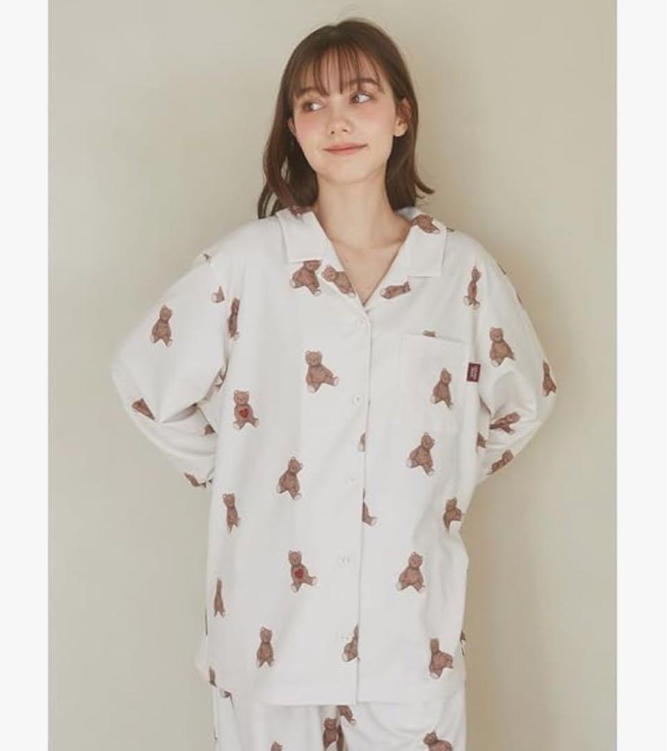 ジェラートピケ Valentine インレイハートベア柄シャツロングパンツセット
